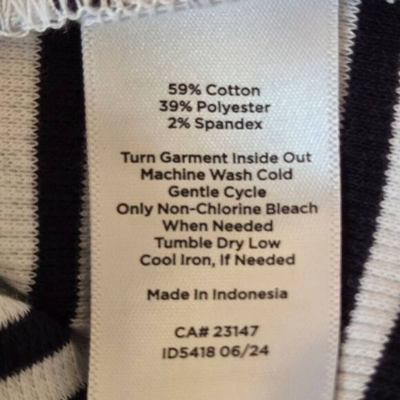 T By Talbots Womens Striped Cotton Blend Ribbed Knit Tee Black White Small - Picture 9 of 11